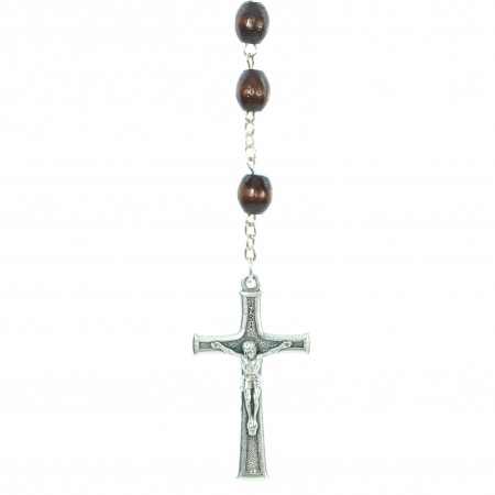 Oval wooden rosary for the deceased with opening centerpiece