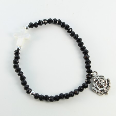 Glass bead bracelet with white cross and medal