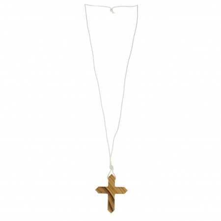 White cord necklace with olive wood cross