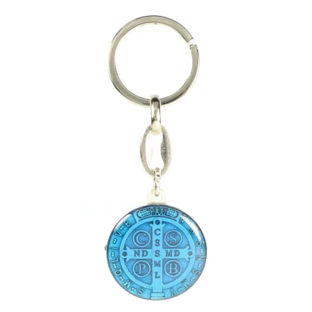 Round keyring of Saint Benedict, blue