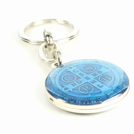 Round keyring of Saint Benedict, blue