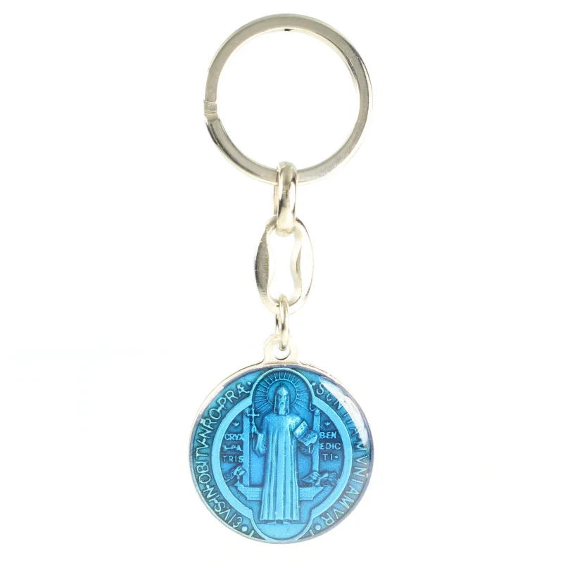 Round keyring of Saint Benedict, blue