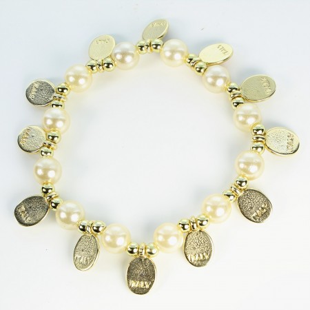 Bracelet en perles nacrées avec 12 médailles