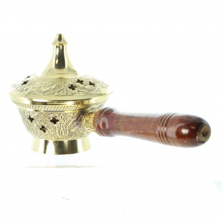 22cm brass incense burner with wooden handle