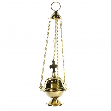 Brass liturgical incense burner with cross and 13cm chain