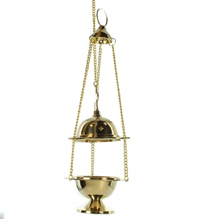 Brass liturgical incense burner with cross and 13cm chain