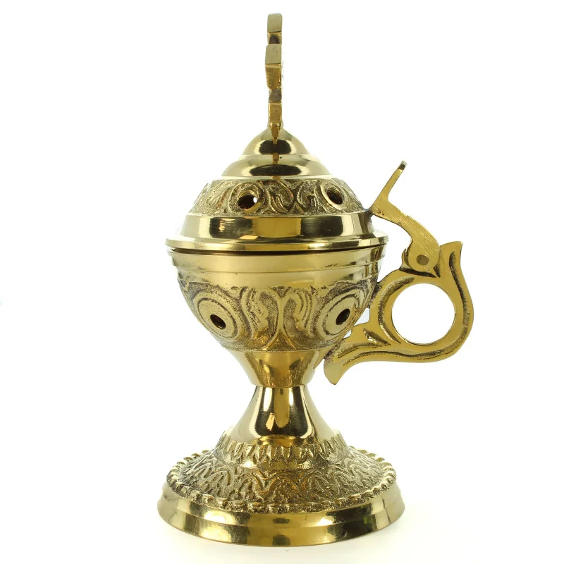 Brûle encens en laiton avec croix et poignée de13cm