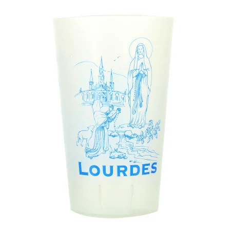 Plastic cup decorated with the Apparition of Lourdes