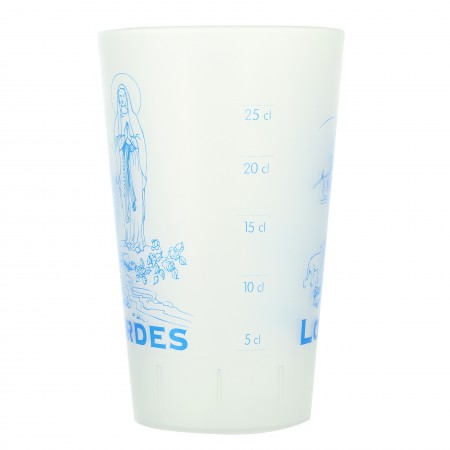 Bicchiere in plastica decorato con l'Apparizione di Lourdes