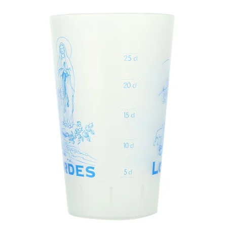 Plastic cup decorated with the Apparition of Lourdes