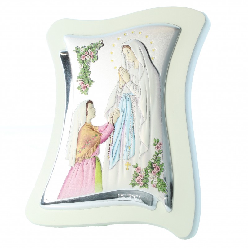 Cadre de l'Apparition de Lourdes en couleur sur métal et bois 12x10cm