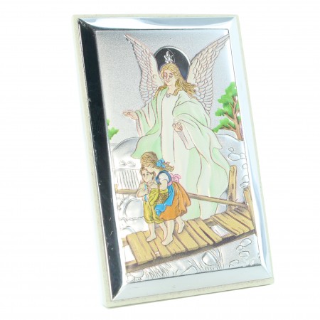 Guardian Angel frame in coloured metal and wood 6x9cm
