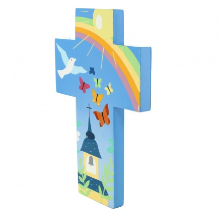 Croce per bambini Campanile arcobaleno 15cm