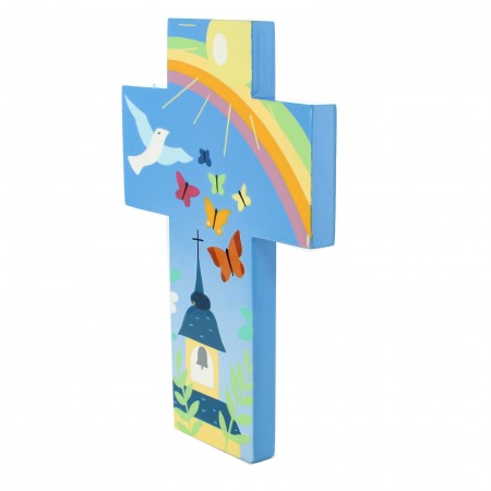 Croix pour enfant Clocher Arc-en-ciel 15 cm