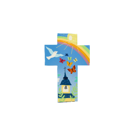 Croce per bambini Campanile arcobaleno 15cm
