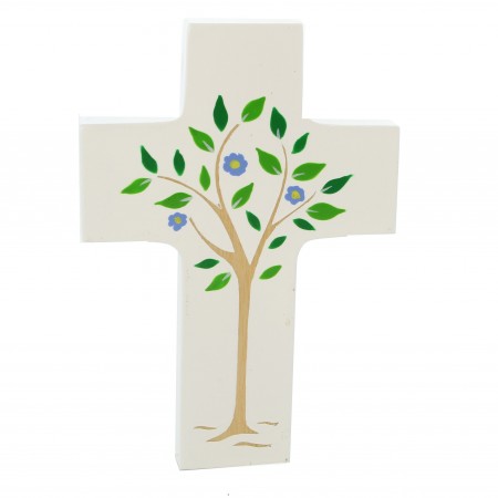 White children's cross Tree of Life 12cm