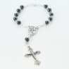 One-decade rosary hematite beads and centerpiece Lourdes Apparition
