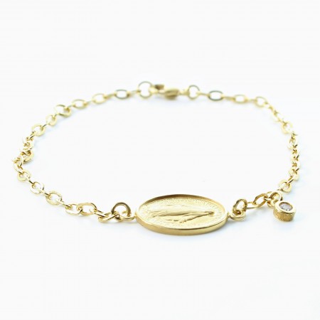 Gold-plated bracelet with Rue du Bac Miraculous Medal and strass