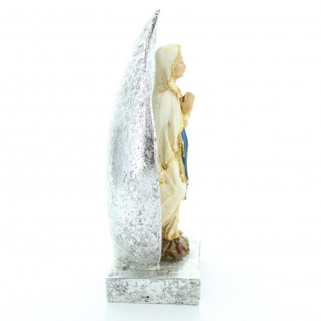 Statua di Nostra Signora di Lourdes in resina colorata con base in argento 13cm