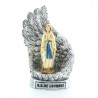 Nostra Signora di Lourdes circondata da ali d'argento in resina glitterata 10cm