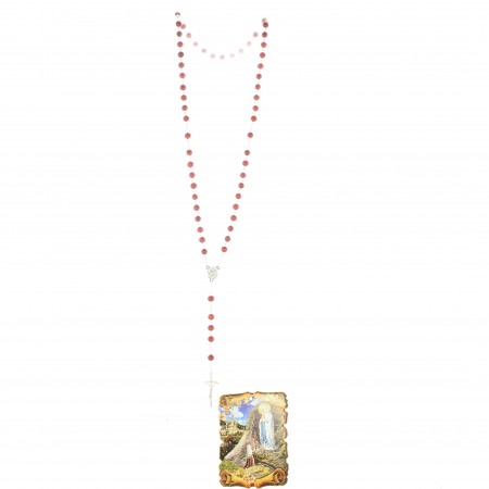 Rosario in legno e metallo con cornice dell'Apparizione di Lourdes 10x15cm