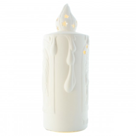 Lampe en porcelaine style bougie illustrée avec la Vierge de Lourdes et Sainte Bernadette 20cm