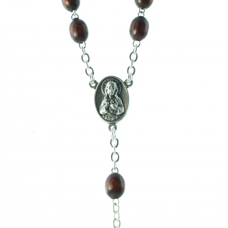 Wooden rosary with scapular heart of the Virgin and Child and the Sacred Heart of Jesus