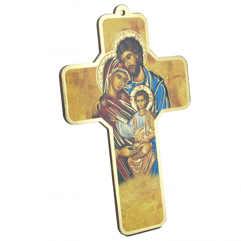 Croce della Sacra Famiglia in stile bizantino con doratura 18x13 cm