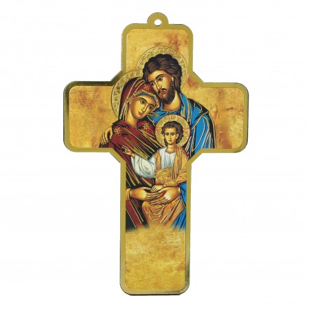 Croce della Sacra Famiglia in stile bizantino con doratura 18x13 cm