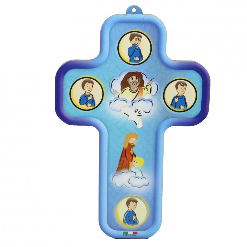 Wall cross for a child's bedroom with teaching of the Sign of the Cross 13cm