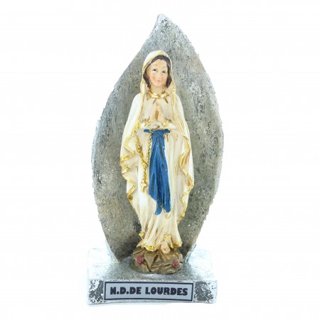 Statue of Our Lady of Lourdes in coloured resin with silver base 13cm