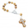 Dizainier en bois d'olivier avec un de Notre-Dame de Lourdes et un crucifix et une chaîne en métal