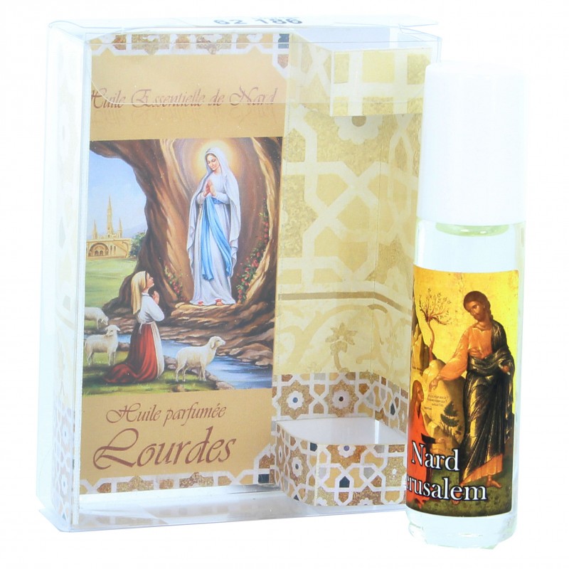 Huile essentielle de Nard de Jérusalem en roll-on avec image de Lourdes