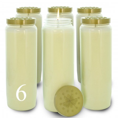 6 White Novena Candles in Plant Wax
