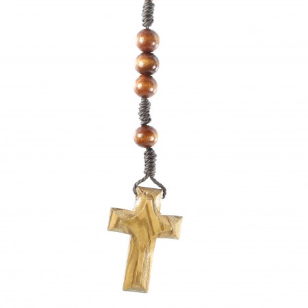 Chapelet marron en corde et paters croix en bois