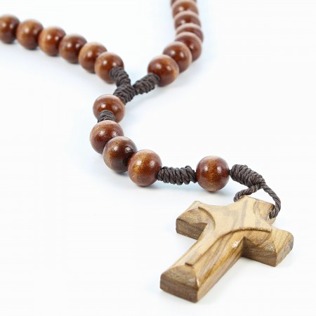 Brown rope rosary with wooden cross paters