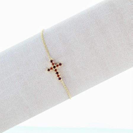 Bracelet Plaqué Or avec une Croix en strass de couleur
