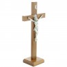 26cm Cross of Saint Benoit on wooden stand with silver Christ
