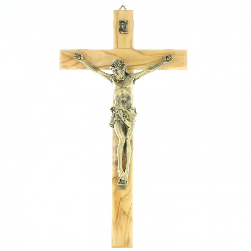 Crucifix de 50cm en bois d'olivier et Christ doré