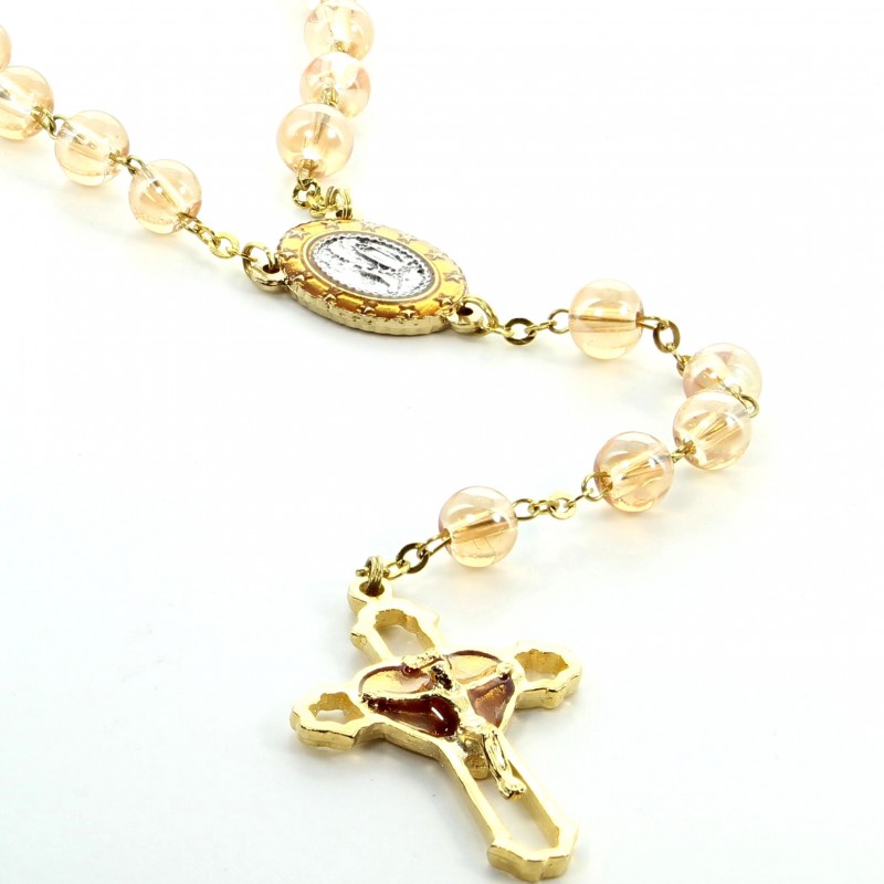 Gold-plated rosary with 8mm clear glass bead