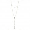 White glass Lourdes rosary with trefoil cross