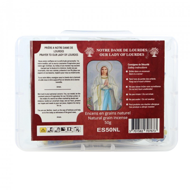 Natural Grains Incense of Our Lady of Lourdes with prayer - Box 50g