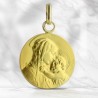 Medaglia della Madonna e del Bambino in oro 9 carati - Battesimo - Incisione personalizzata - 16mm