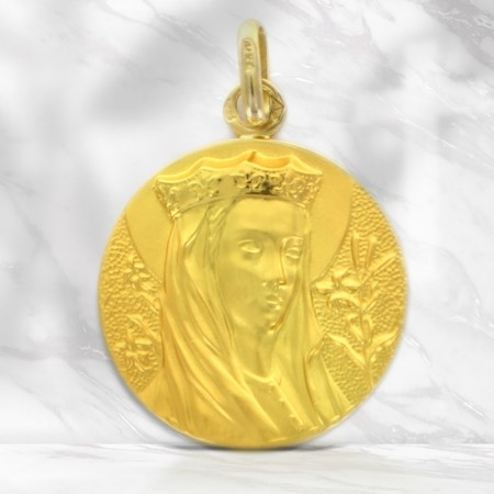 Medaglia della Madonna incoronata in oro 18 carati - Incisione gratuita - 20 mm