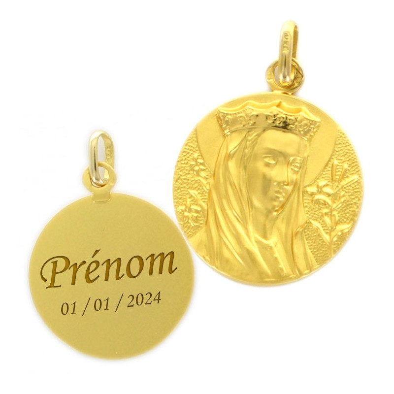 Pendentif Médaillon Plaqué Or 18 Carats Avec Bordure Dentelle - Personnalisation Gravure
