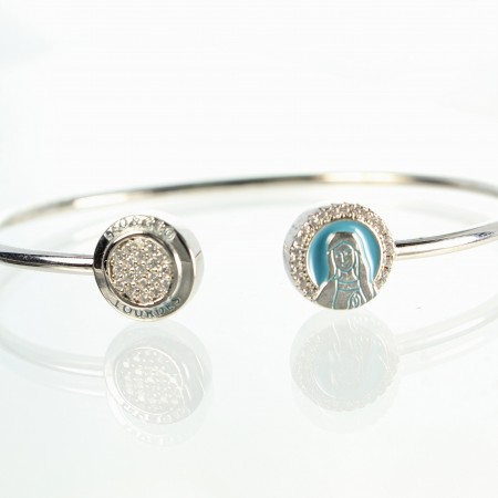 Rhinestone open bracelet with silver Virgin medal