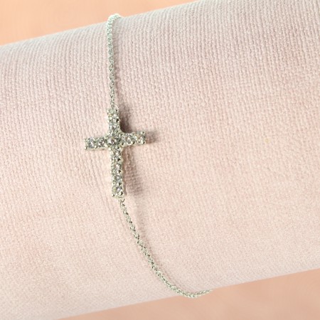 Silver bracelet with cross and strass
