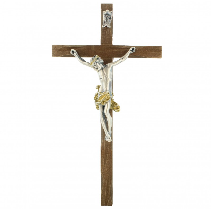 Crocifisso barocco in legno e argento Cristo 22 cm