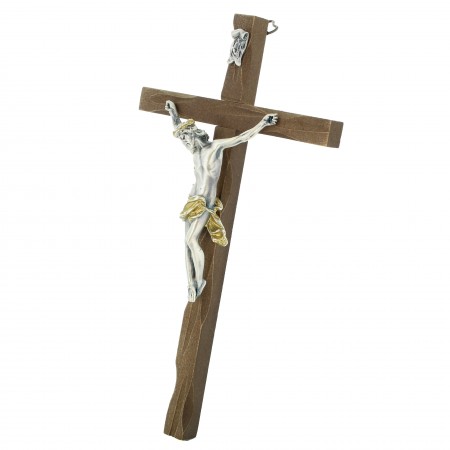 Crocifisso barocco in legno e argento Cristo 22 cm