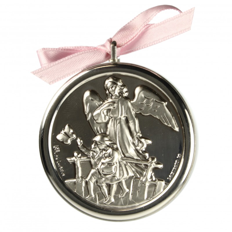 Pink guardian angel cradle medal